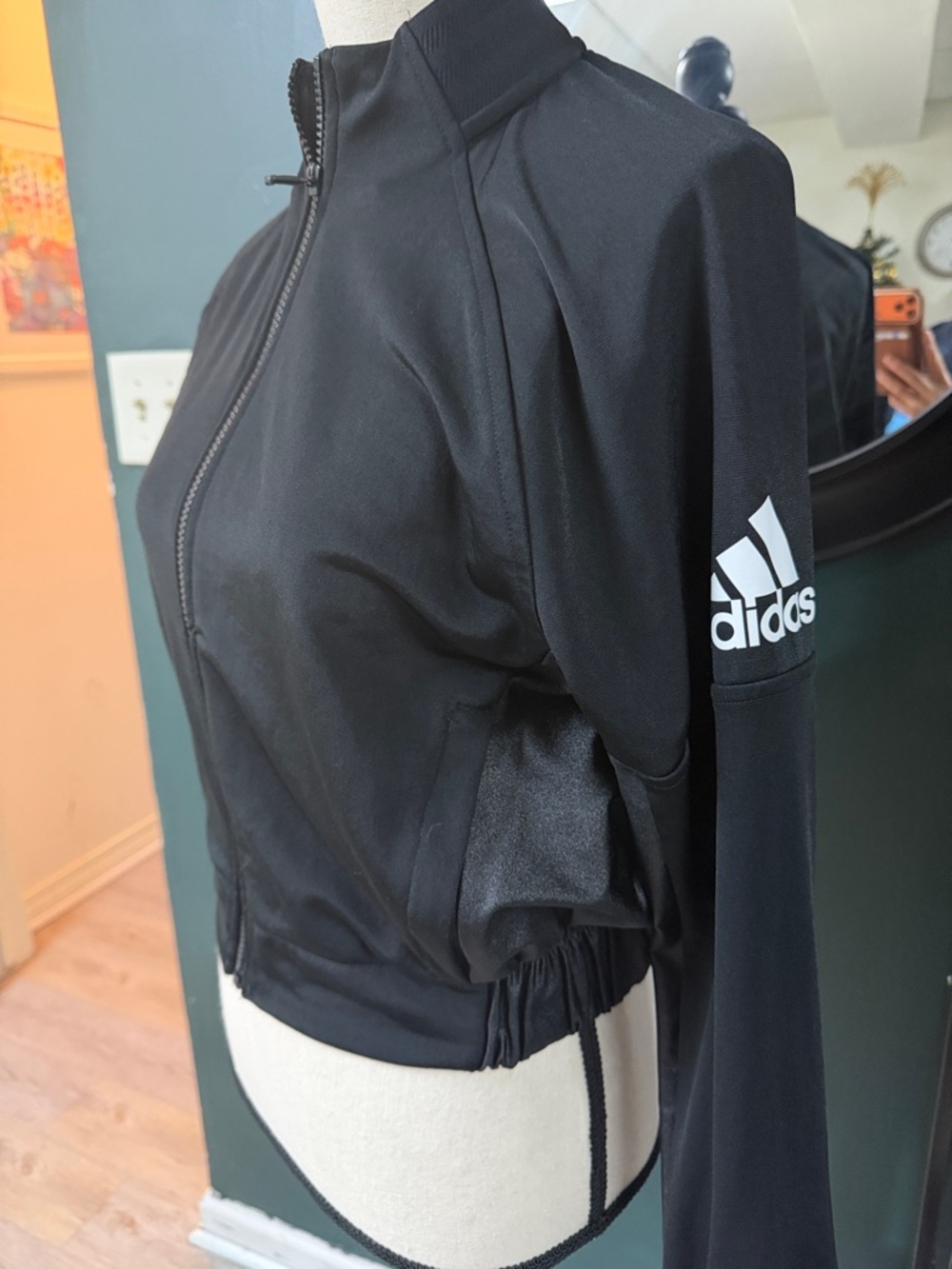 adidas Black Track Zip-Up Jacket with White Logo
